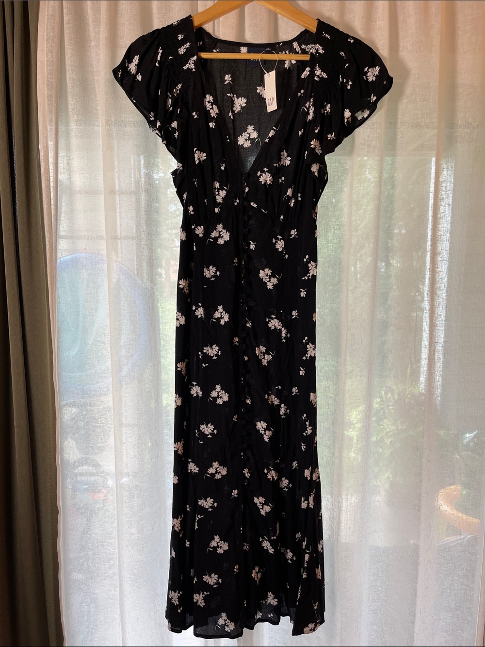 GAP Black Floral Maxi Dress with White Blossom Print